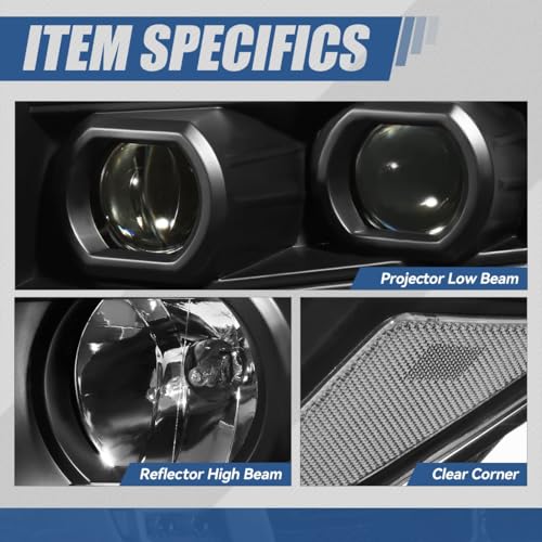 Auto Dynasty LED DRL Headlights Assembly for 2016-2024 Nissan Titan (XD) - color: Black, size: C-Style LED DRL / Halogen Low Beam