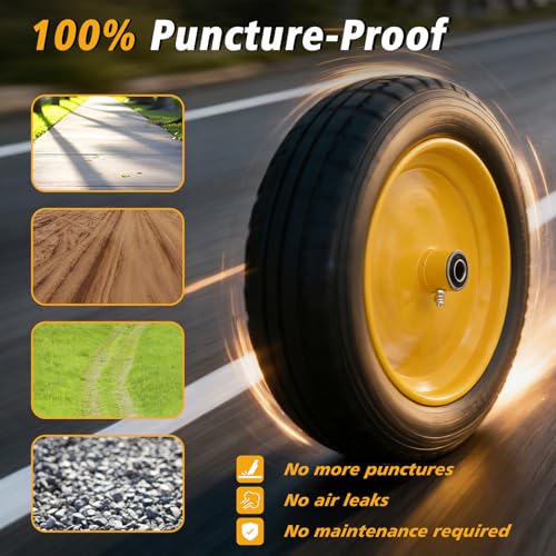 4.80/4.00-8 Flat Free Tire and Wheel, 14.5" Solid Wheelbarrow Tire with 3"-7" Adjustable Centered Hub, 5/8" & 3/4" Bearings, Universal Replacement for Garden Cart, Hand Truck, Dolly (2 Pack) - color: 2 PACK, size: 14.5"-4.80/4.00-8"