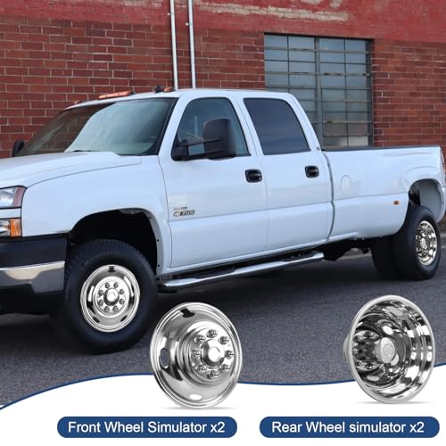 hightall 17 Wheel Simulators, 17" 8 Lug 5 Hand Holes Stainless Steel Hubcaps,Polished Surface,2Pcs Front Wheel/2Pcs Rear Wheel,Bolts On Wheel Cover Set Compatible with 2003-2018 Dodge Ram 3500 - size: 17”For 2003-2018 Dodge Ram 3500