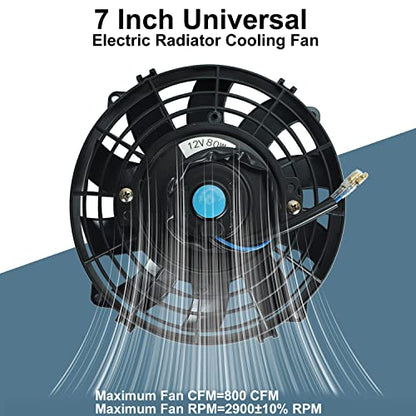 7" inch Universal Slim Fan Push Pull Electric Radiator Cooling 12V Mount Kit Black - color: Black, size: 7 Inch