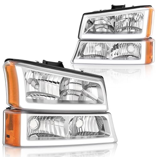 AUTOSAVER88 LED DRL Headlights Compatible with 03-06 Silverado Chrome - color: Chrome Housing Amber Reflector