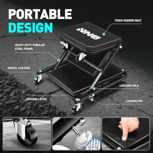 DNA Motoring 36 Inches Folding 2 in 1 Rolling Z Creeper, Adjustable Roller Garage Chair Lay Down or Sit, 6 Pcs Casters, 330 LBS / 150kg Weight Capacity, Black, TOOLS-00493 - color: Black, size: 36 Inches