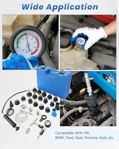 ATPEAM 28pcs Universal Radiator Pressure Tester Coolant Pressure Tester and Vacuum Refill Kit for Automotive Cooling System Water Tank Leakage Detection - size: 28pcs