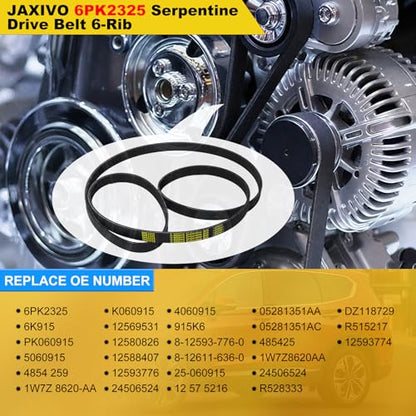 K060915 Serpentine Drive Belt V-Ribbed for 06-08 Lucerne,98-02 Dakota,00-02 Crown Victoria,06-10 H3,07-08 I-290,05-08 9-7X,04-12 Canyon,6PK2325 6K915 - size: 6PK2325-2325mm