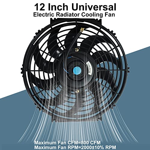 12" inch Slim Fan Pull Electric Radiator Cooling Fans 12V Mount Kit Unversal Black - color: Black, size: 12 Inch