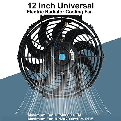 12" inch Slim Fan Pull Electric Radiator Cooling Fans 12V Mount Kit Unversal Black - color: Black, size: 12 Inch