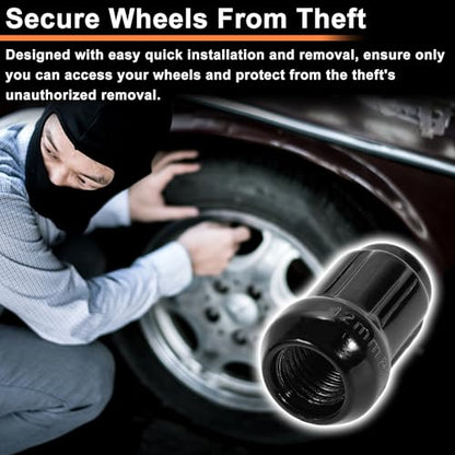 M12x1.5 Wheel Locking Nut with 1 Socket Key for Honda for Toyota Anti-Theft Tyre Tire Lock Nuts Removal Tool Black 1 Set - color: Black