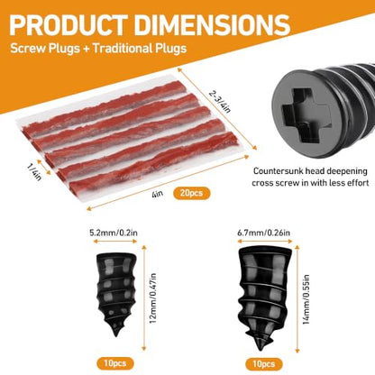 2-in-1 Tire Repair Kit with Screw in Tire Plugs & Tire Repair String - size: 2-IN-1 PLUGS & SEALANT