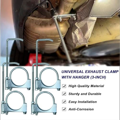 3" Universal Exhaust Clamp With Hanger, Muffler Hanger, 4 Pack - size: 3 Inch-4 PACK