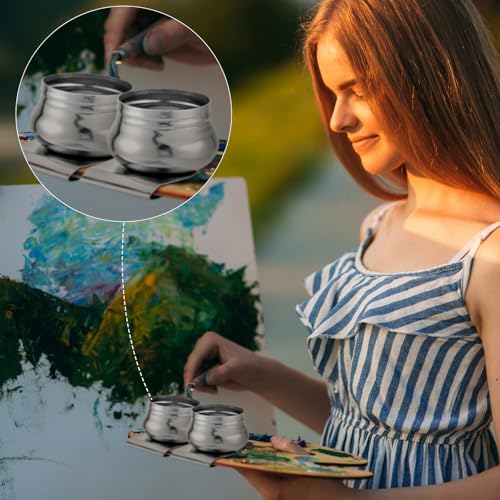 LEIFIDE 3 Pcs Stainless Steel Oil Paint Palette Cups, Drum Shape