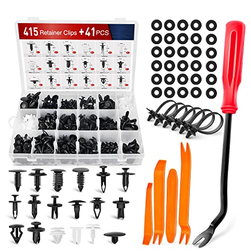 Nilight 415 Pcs Car Retainer Clips & Fastener Remover - 18 Most Popular Sizes Auto Push Pin Rivets Set -Door Trim Panel Compatible with GM Ford Toyota Honda Chrysler(CL-19) - color: 415Pcs Clips + Remover