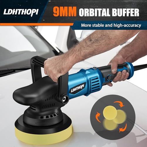 LDHTHOPI Dual Action Polisher, 980W 5/6 Inch, 9MM Random Orbital Buffer Polisher for Car Detailing, 2800-5800RMP, 6 Variable Speed Buffer Polisher with 8 Detachable Pads - size: 980W Dual