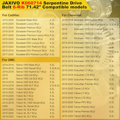 6PK1814 Serpentine Belt V-Ribbed Drive Belt Compatible with 14-18 Silverado/Sierra 1500,15-20 Escalade ESV/Suburban/Tahoe/Yukon/Yukon XL,K060714 71.42" Length - size: 6PK1814-1814mm