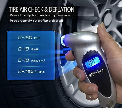PINKJOY Digital Tire Pressure Gauge 3 Pack 150 PSI, 4 Settings, Tire Gauge for Car, Truck, Motorcycle, Bicycle with Backlit LCD and Non-Slip Grip (Silver) - color: Silver 3 Pack