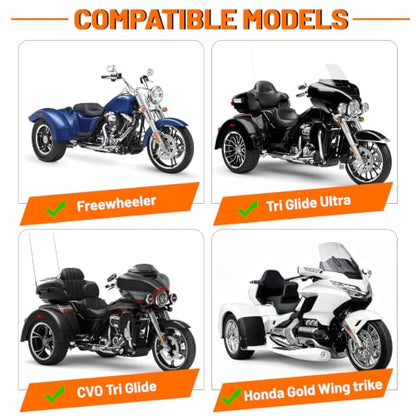 Trike Cover,Waterproof 3 Wheel Motorcycle Cover for Harley Tri Glide,Honda Goldwing Trike,Kawasaki Voyager Trike Accessories,with Adjustable Windproof Buckle,Night Reflective Strips,Black & Orange - size: Trike