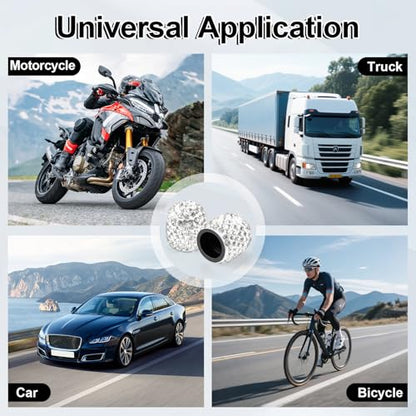 JUSTTOP 4 Pack Handmade Crystal Rhinestone Tire Valve Stem Caps, Wheel Tire Valve, Attractive Dustproof Bling Car Accessories, Universal for Cars, Trucks and Motorcycles-White - color: White