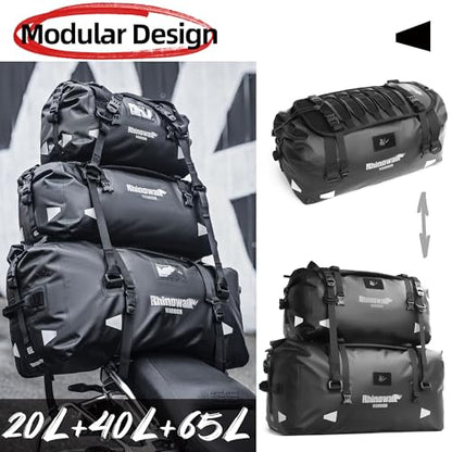 Rhinowalk Waterproof Motorcycle Saddle Bag 65L, MOLLE Rear Seat Tail Bag - size: 65L