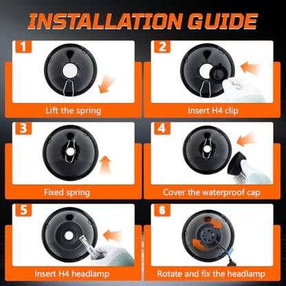 H4/9003 LED Headlight Bulbs + 7 Inch H6024 Glass Round LED Headlight Housing,Halogen Sealed High Low Dual Beam,Original Classic Look Conversion Pair Kit Pair - size: H6024