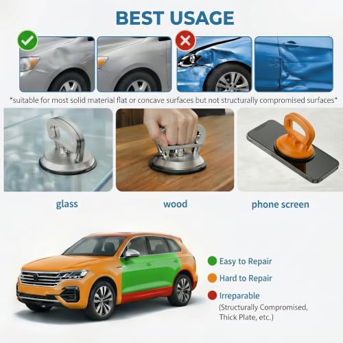 Aluminum Car Dent Puller Kit, Heavy Duty Dent Remover Tool for Car, Car dent Repair kit, Suction Cup Dent Puller, Dent Puller Kit Auto Body Dent Remove, Car Dent Suction Puller