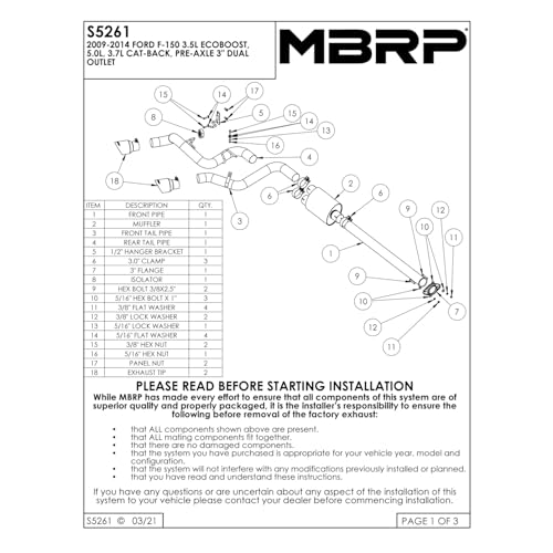 MBRP S5261AL Exhaust System Cat Back (2009-2014 Ford F150 3" Pre-Axle Dual Outlet, AL) - color: Aluminized Steel