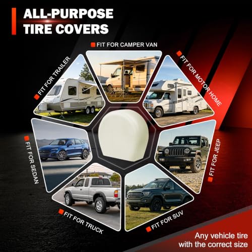 Explore Land Tire Covers 2 Pack Fit Tire Diameters 26-28.75 inch, Off White - size: M (Fits Tire Diameters 26''-28.75''), style: Off White - 2 Pack