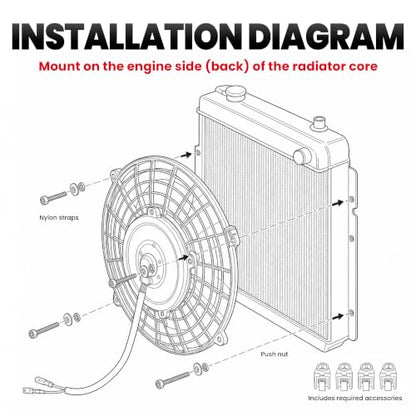 MOSTPLUS Black Universal Electric Radiator Slim Fan Push/Pull 12V + Mounting Kit (12 Inch) - size: 12 Inch, style: Set of 1