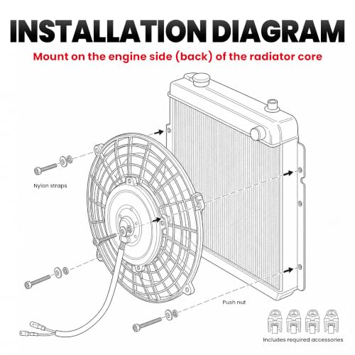 MOSTPLUS Black Universal Electric Radiator Slim Fan Push/Pull 12V + Mounting Kit (12 Inch) Set of 2 - size: 12 Inch, style: Modern
