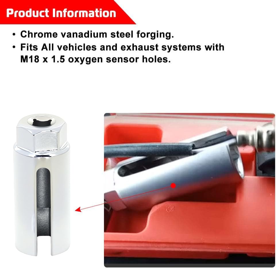 A ABIGAIL 5 PCS Automotive O2 Oxygen Sensor Socket Offset 02 sensor Wrench Remover Tool and Thread Chaser Tool - color: Red