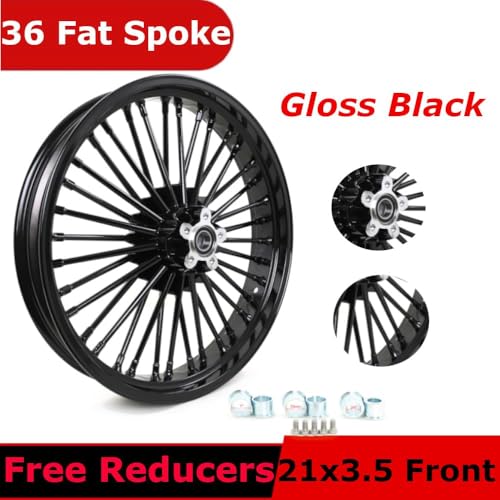 TOFR 21x3.5 18x3.5 Fat Spoke Wheels Black For Harley Softail Choppers 00-22 - color: Gloss Black, size: Front:21x3.5 Rear:18x3.5