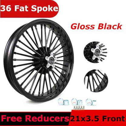TOFR 21x3.5 18x3.5 Fat Spoke Wheels Black For Harley Softail Choppers 00-22 - color: Gloss Black, size: Front:21x3.5 Rear:18x3.5