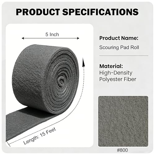 5 Inch *15 Feet 800 Grit Grey Maroon General Purpose Scuff Pads, Scuffing, Hand Scouring Pad, Sanding Pad, Paint Primer Prep Scratch - Surface Preparation Pad for Car Auto Body Woodworking - style: 800 Grit Grey