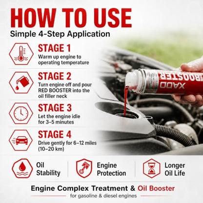 XADO RED BOOSTER Engine Oil Additive - Advanced Wear Protection, Oil Stabilizer & Performance Enhancer, 250 ml