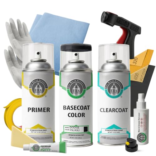 ERA Paints - PXJ/KXJ - Diamond Black Crystal Pearl for DODGE Exact OEM Color Match Automotive Touch Up Paint for Cars - Spray Paint with Premium Spray Nozzle - Pro Kit - Made in USA - style: Spray - Pro Kit