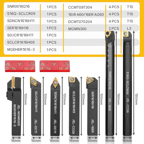 Indexable Lathe Turning Tool 21Pcs Kit 5/8'' 16mm Shank 7 Pcs Metal Lathe Tool Holder Set with 14 Pcs Turning Inserts for Turning Grooving Threading Boring Carbide Inserts Carbide Turning Tool - style: 7pcs 5/8'' 16mm Shanks+14pcs Inserts