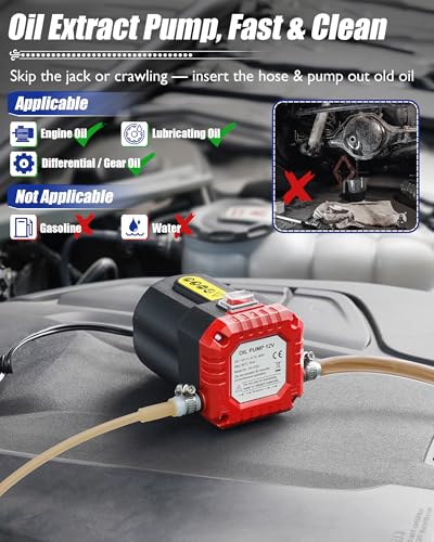12V 80W Engine Oil Extractor Pump, Electric Oil Pump for Car Oil Change, Car Fluid Pump for Motor Oil, Gear Oil, Transmission Fluid Transfe, Red