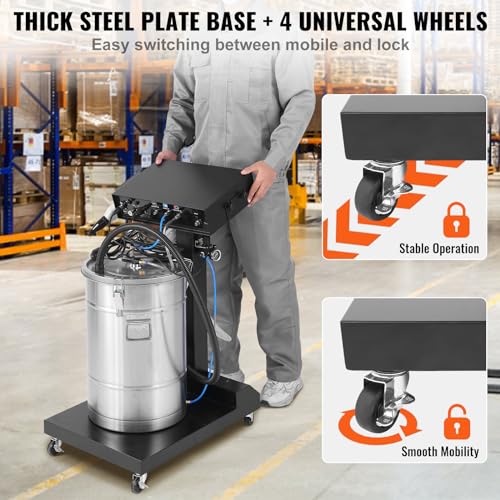 VEVOR Powder Coating System, 50W 100KV Electrostatic Output Machine with 50L Powder Hopper, 450g Per Minute Kit with Spray Gun and Trolley Base, Indoor and Outdoor - size: 500g/min