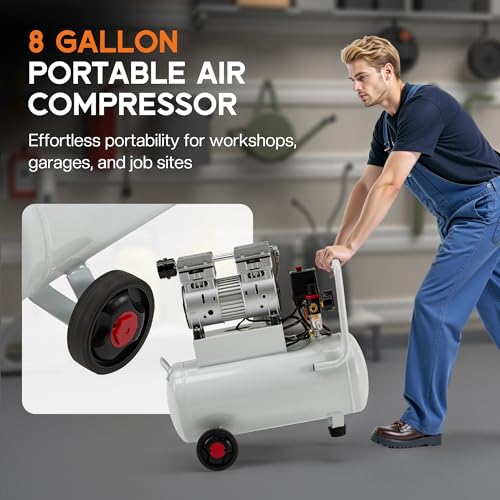 Albott 8 Gallon Oil-Free Air Compressor with Automatic Drain Valve - style: 8 Gal