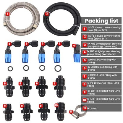 AN6 Power Steering Hose Fitting Kit for LS Swap LS1 LS3 Pump