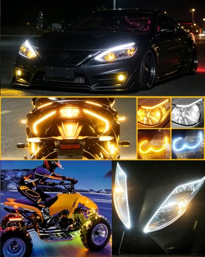 Qasim 24in DRL LED Strip Light,White/Amber Sequential Turn Signal - size: 60CM White&Amber