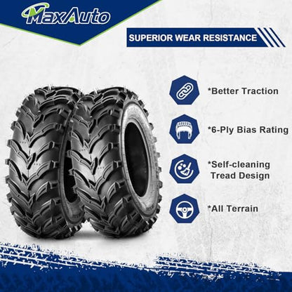 MaxAuto Set of 2 25x8-12 ATV UTV Tires,25x8x12 Mud Trail Tires, 6Ply, Tubeless