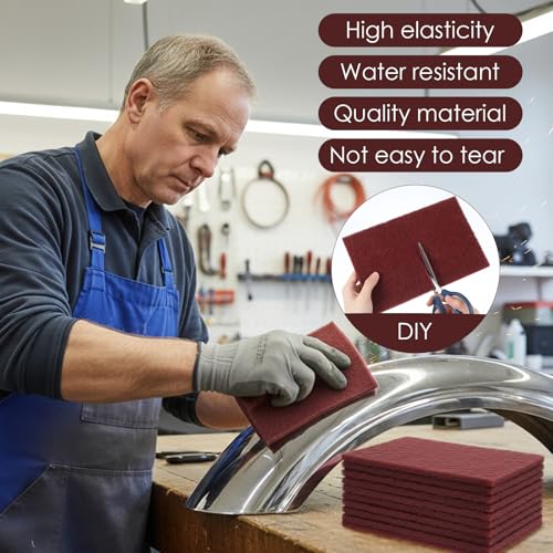 16 Pcs Maroon General Purpose Scuff Pads 6" x 9” 320 Grit Red Scuff Pad Automotive Pads for Scuffing Scouring Sanding Paint Primer Prep Adhesion Scratch Handicrafts