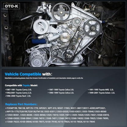 OTO-K Timing Belt Kit with Water Pump Compatible with Toyota Camry 1987-2001,RAV4 1996-2000,Celica 1987-1999,MR2 1991-1995,Solara 1999-2001,2.0L 2.2L 3SFE 3SFC 4SFE 4SFI 5SFE,Replace#TCKWP199 TBK138 - size: TBK138
