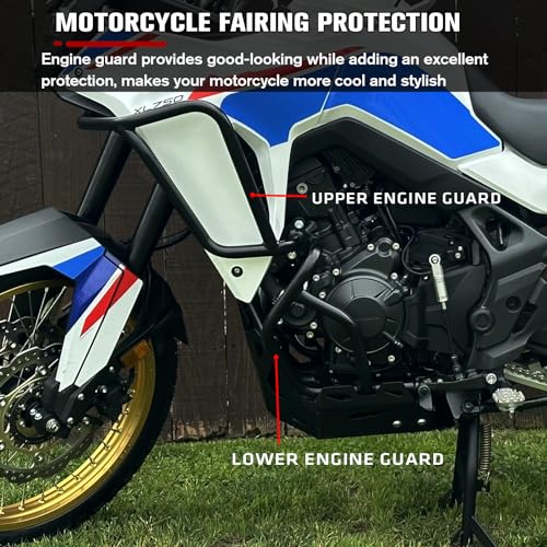 CHIFUN Engine Guard Upper Crash Bars for Honda XL750 XL 750 Transalp XL750 2023 2024 2025 Steel Motorcycle Frame Gas Fuel Tank Falling Protection Bars Replacement (Black) - size: Upper Crash Bar (1 Component)