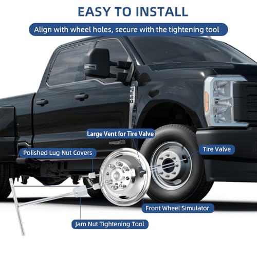 hightall 17 Wheel Simulators, 17" 8 Lug 4 Hand Holes Stainless Steel Hubcaps,Polished Surface,2Pcs Front Wheel/2Pcs Rear Wheel,Bolts On Wheel Cover Set Compatible with Ford 2005-2025 F350 Truck - size: 17” For 2005-2025 F350
