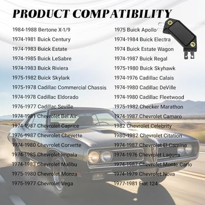 Engine Control Module, 4 Pin GM HEI Ignition Module Replace OE #LX301, DM1906, 1875990,1190357, 4419628, Ignition Control Module Compatible with 1974-1988 for Chevy Pontiac Olds Buick