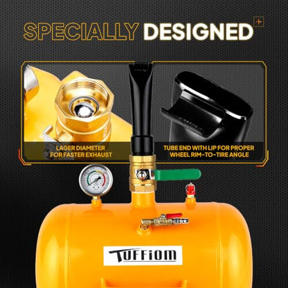 TUFFIOM 5 Gallon Air Tire Bead Blaster Seater w/Pressure Gauge & Handle, Wheel Seating Tool Inflator Tank for Truck ATV, 85-116PSI Operating Pressure - color: yellow