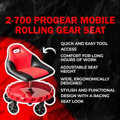 Traxion 2-700 ProGear Mobile Rolling Gear Seat W/Equipment Tray and Five All-Terrain 5" Casters - color: Red