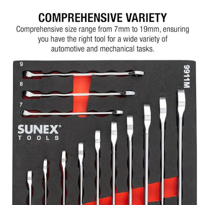 Sunex 9911M 13 Pc. V-Groove Metric Wrench Set in EVA Foam 7mm-19mm - size: 13 Pc. Metric Wrench Set