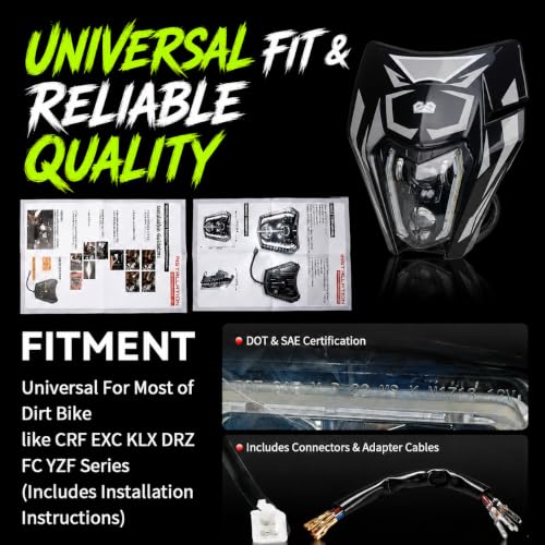 DOT Dirt Bike Headlight LED With Turn Signals and Graphics Sticker-Black - color: Black with Sticker, size: With Turn Signals