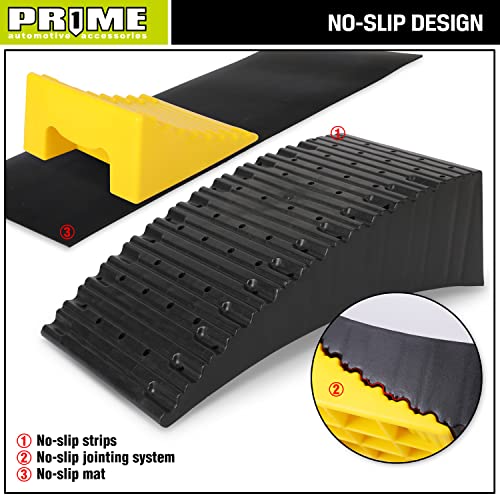 PR1ME RV Leveling Blocks, Heavy Duty Camper Leveler Kit, 2 Pack Curved RV Levelers with Anti-Slip Mats & Wheel Chocks, Faster Leveling System for Travel Trailer, Motorhome & Dual Axles - size: Height to 4 inch